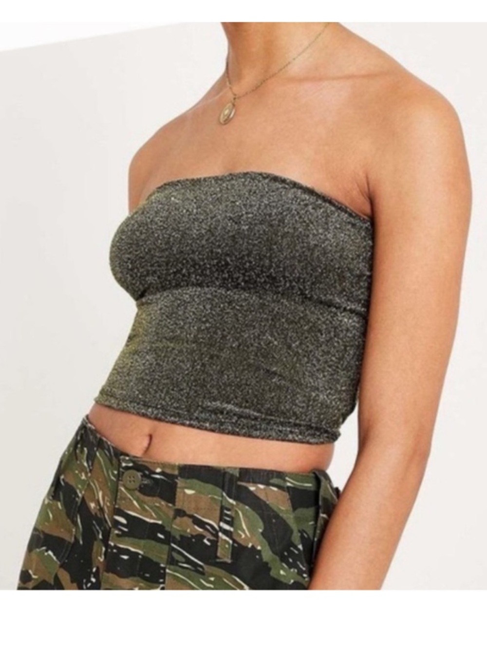 Urban Outfitters black gold metallic glitter tube top